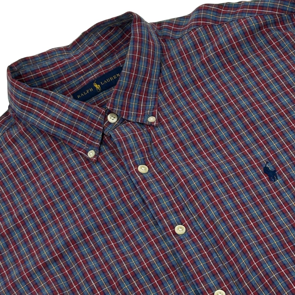 Ralph Lauren Button Down Shirt Men XXL Red Gray Plaid Long Sleeve Cotton Pony
